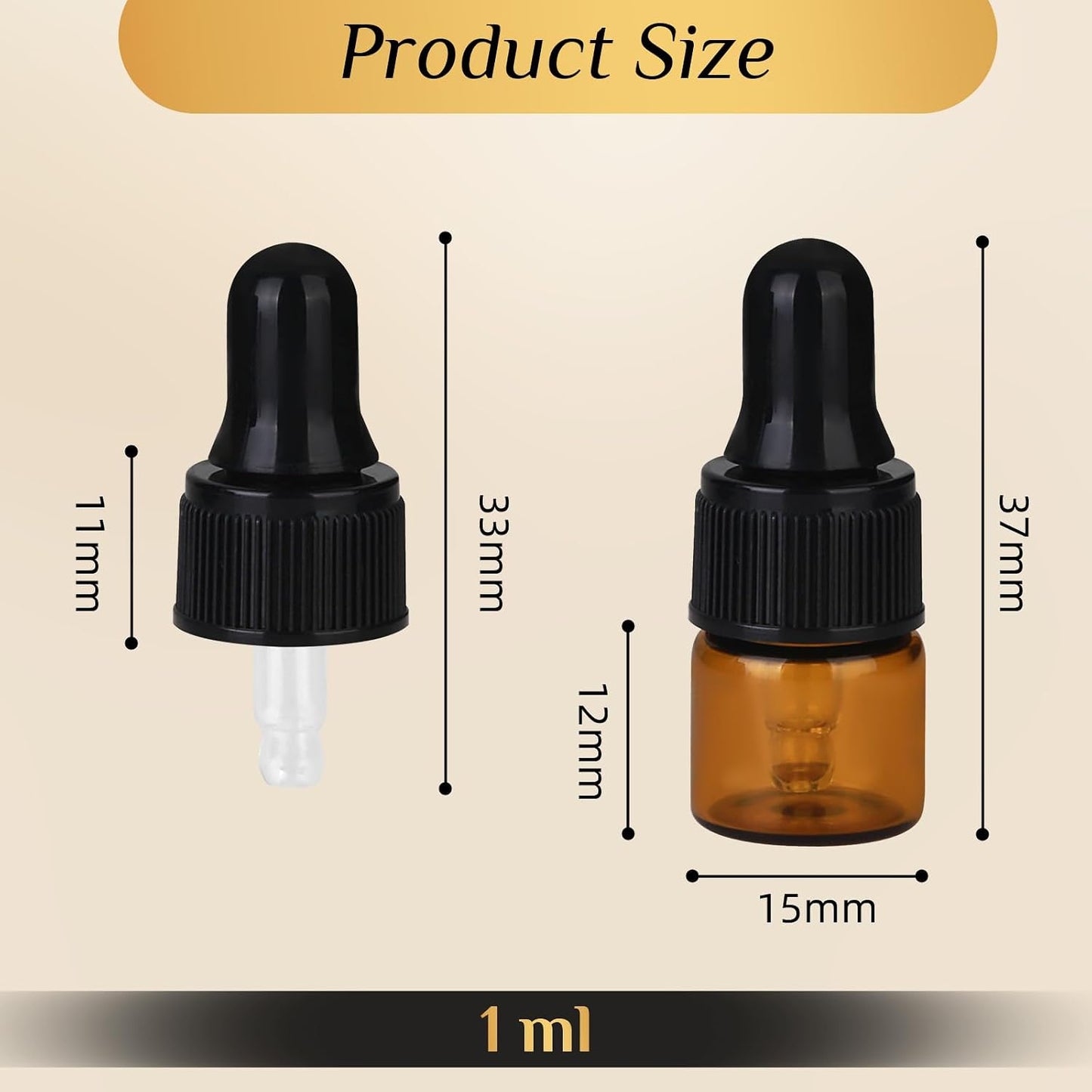 Amber Glass Dropper Bottles - 1ml Serum Travel Containers | Ideal for Essential Oils, Tinctures, & Cosmetics