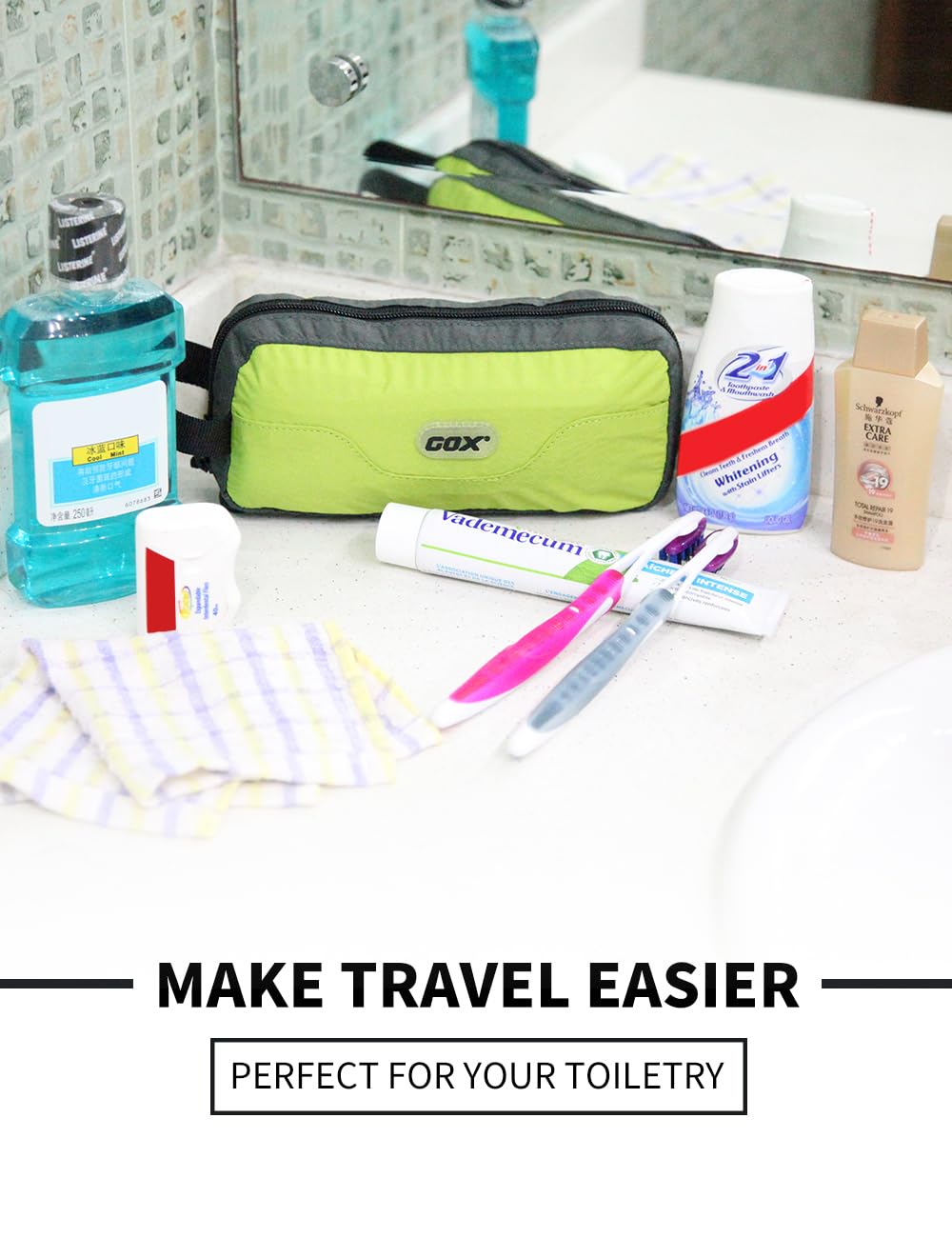 GOX Travel Small Toiletry Bag for Men Nylon Dopp Kit Medicine Bag Travel Organizer Pouch Shave Kits for Teens Toiletry Essentials Bathroom Compact (Green, 7.9 * 3.7 * 2 Inches)