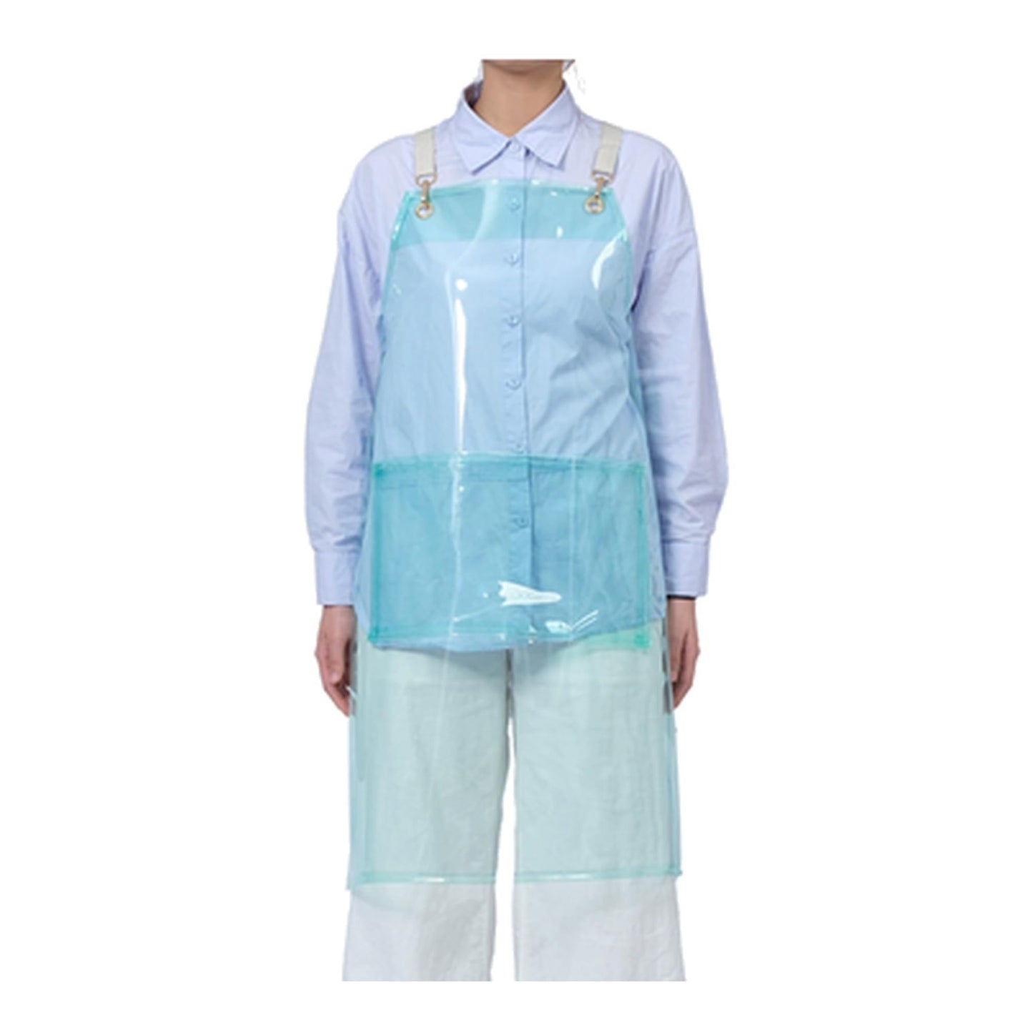 Suwis Transparent Water-resistant TPU Kitchen Apron with Pockets, Cross Back Adjustable Dishwashing Apron, 3 Colors (Aqua)