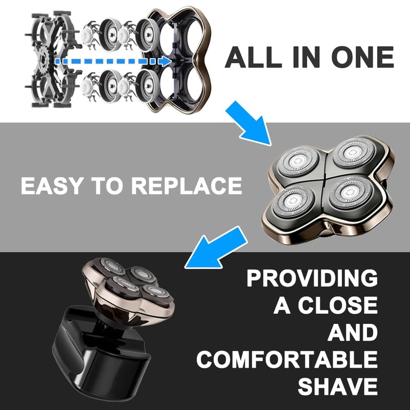 TRAH Shaver PRO 4 Head Replacement Blade Compatible with Skull Shaver Pitbull Pro for Pitbull Silver Gold PRO SX5 & Palm MX5 & Butterfly Kiss Pro - Bald Men Electric Shavers Accessories