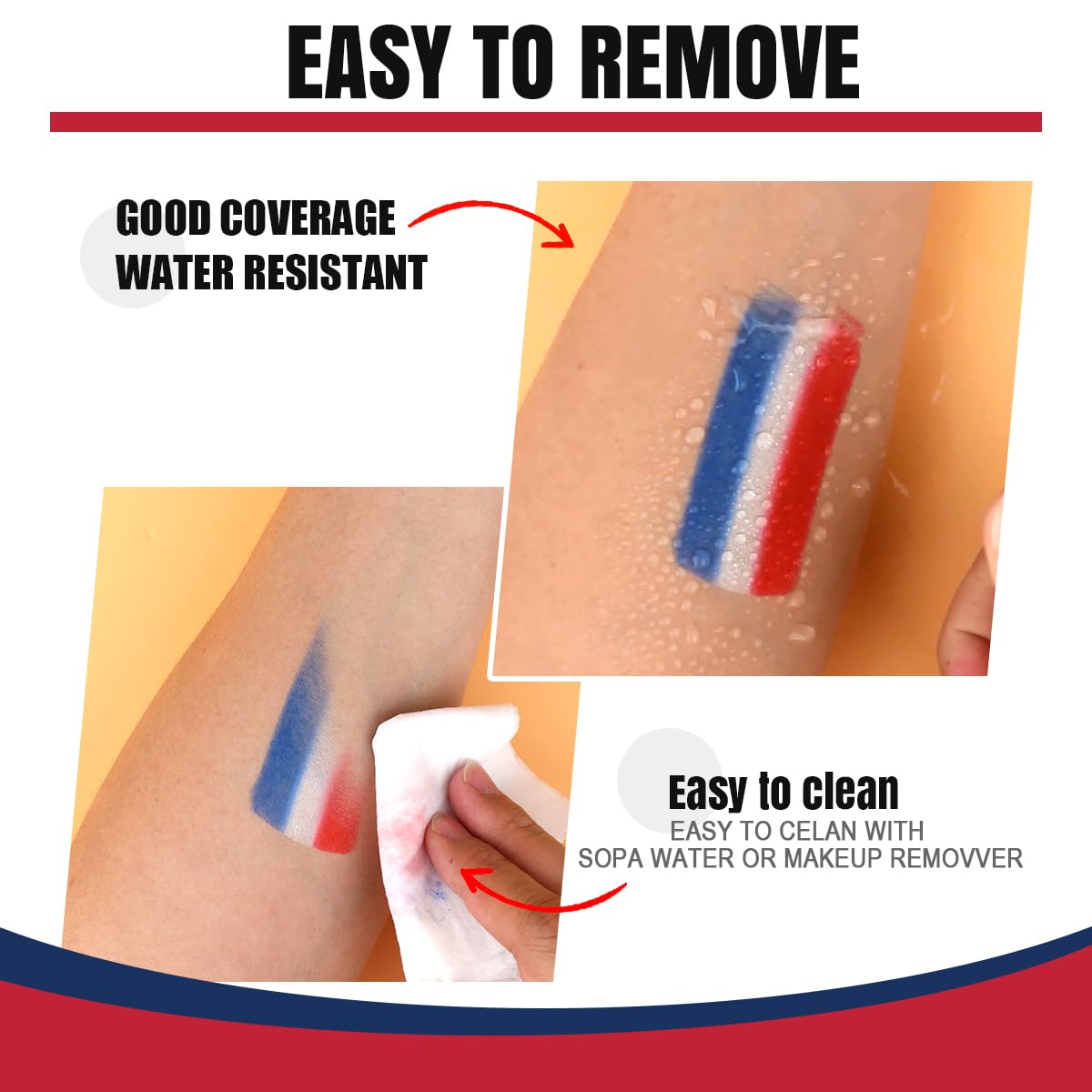 Patriotic Face Paint Sticks - 5PCS Red, White & Blue Makeup for 4th of July | Waterproof Eye Black for Sports Fans