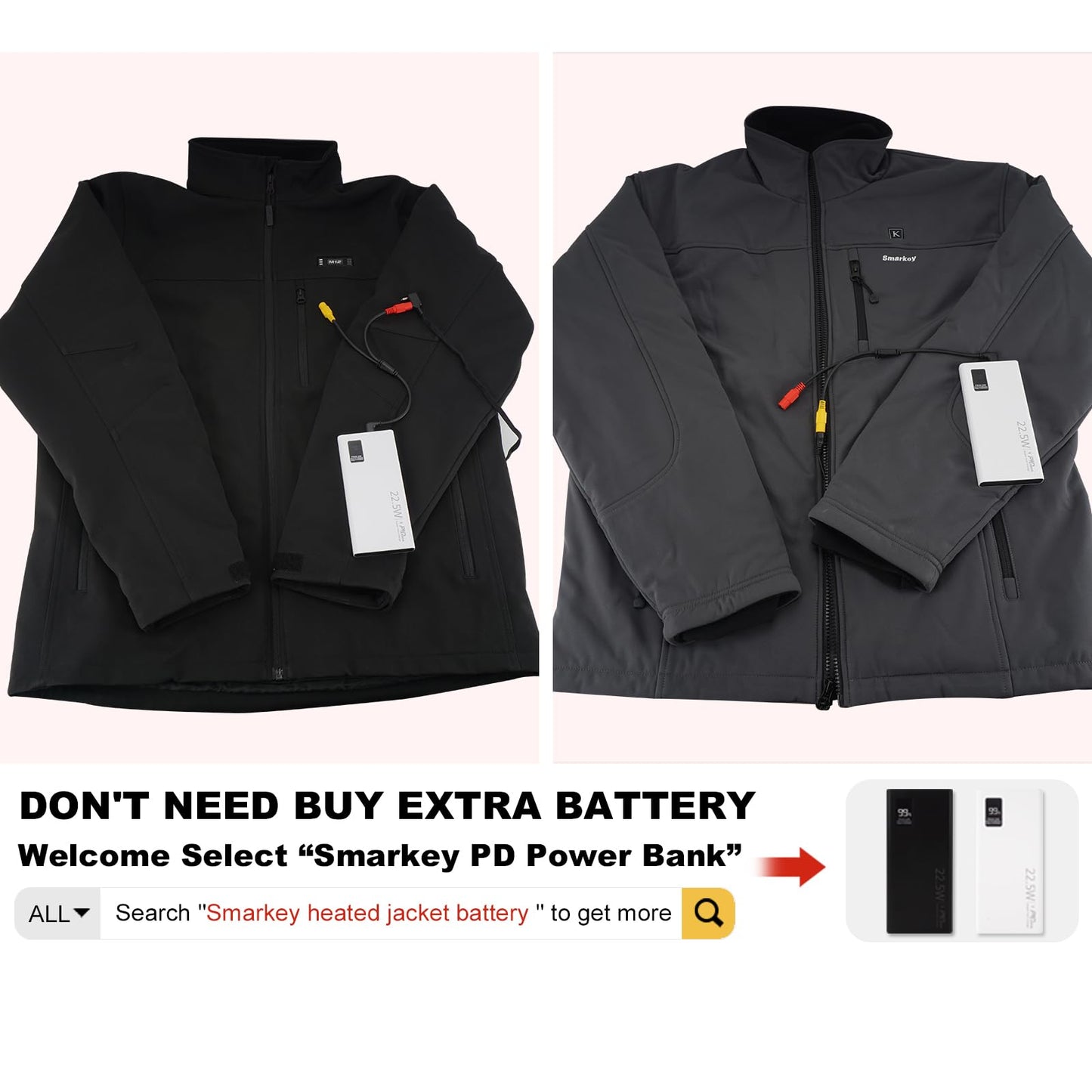 Smarkey Heated Jacket Battery StepUp Adapter Charger Hack Cable for Most of 7.4v 8.4v 12v Heated Jacket, Hoodies, Vest, Compatible with Milwaukee M12, Makita, Snap-on, Metabo, Craftsman, AEG, Ororo