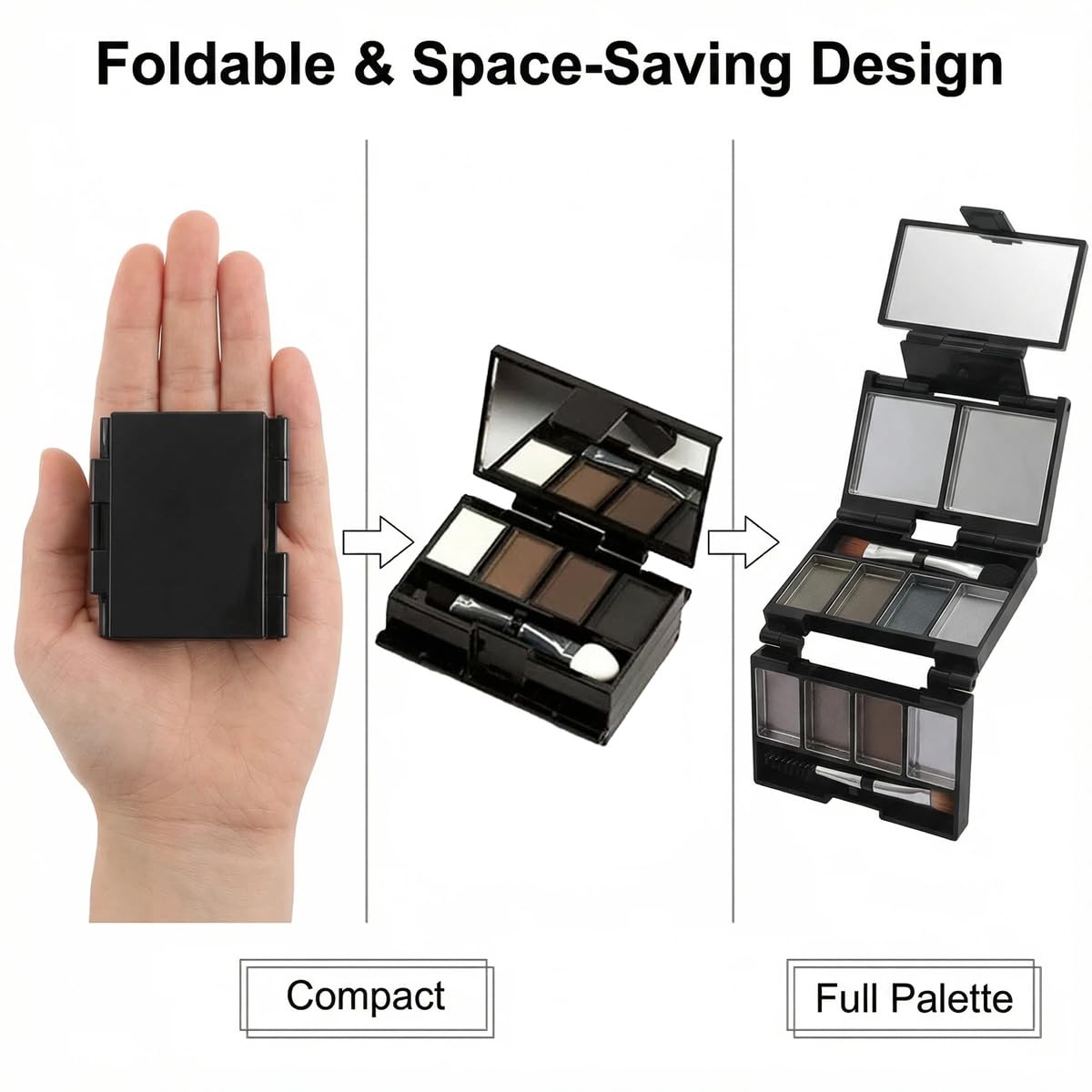 Foldable Magnetic Makeup Palette - 2 Pack Compact Travel Organizer with Removable Metal Pans | Black & Yellow