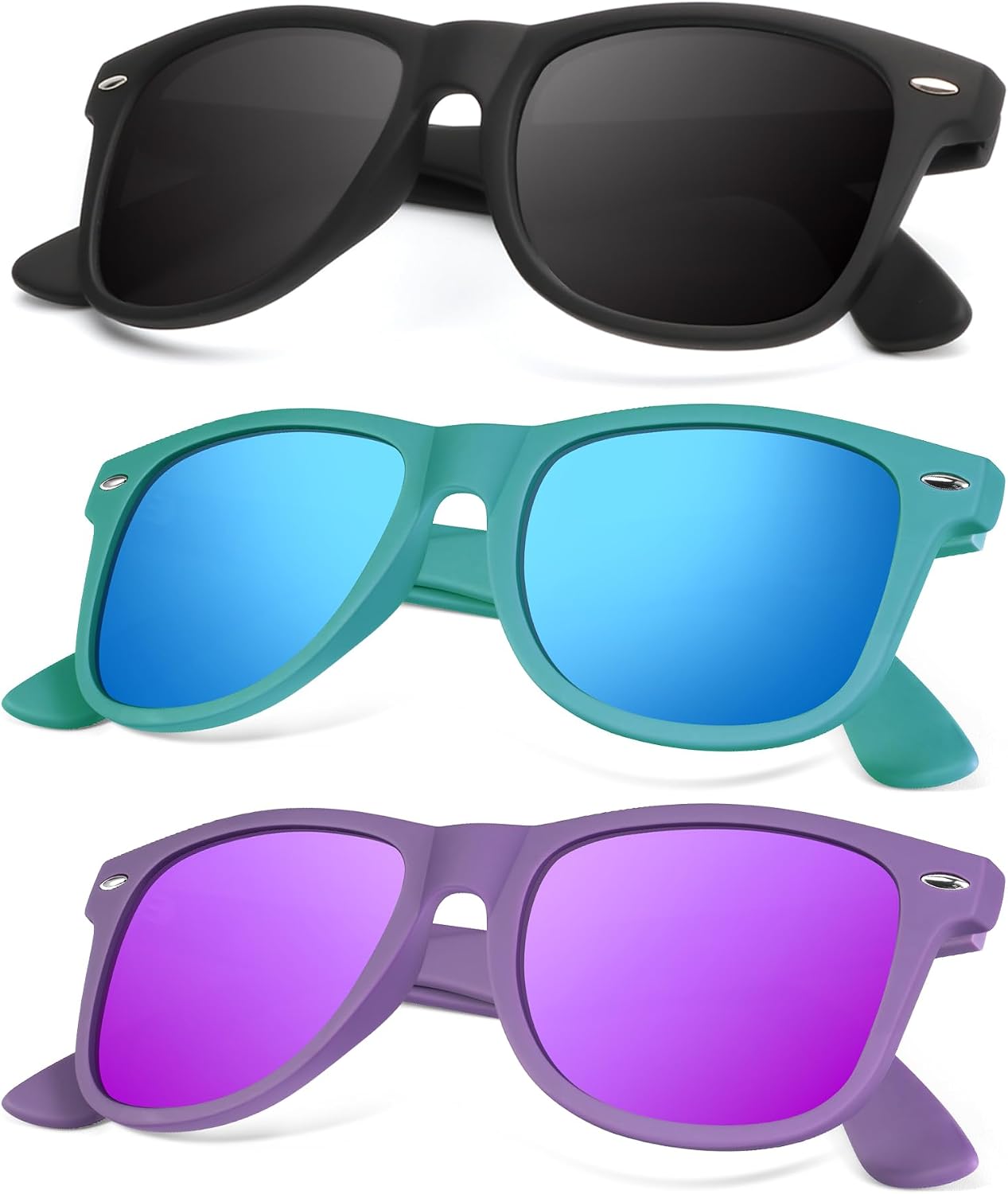 KALIYADI Polarized Sunglasses - Matte Finish, UV Blocking, Color Mirror Lenses | 3-Pack for Men & Women