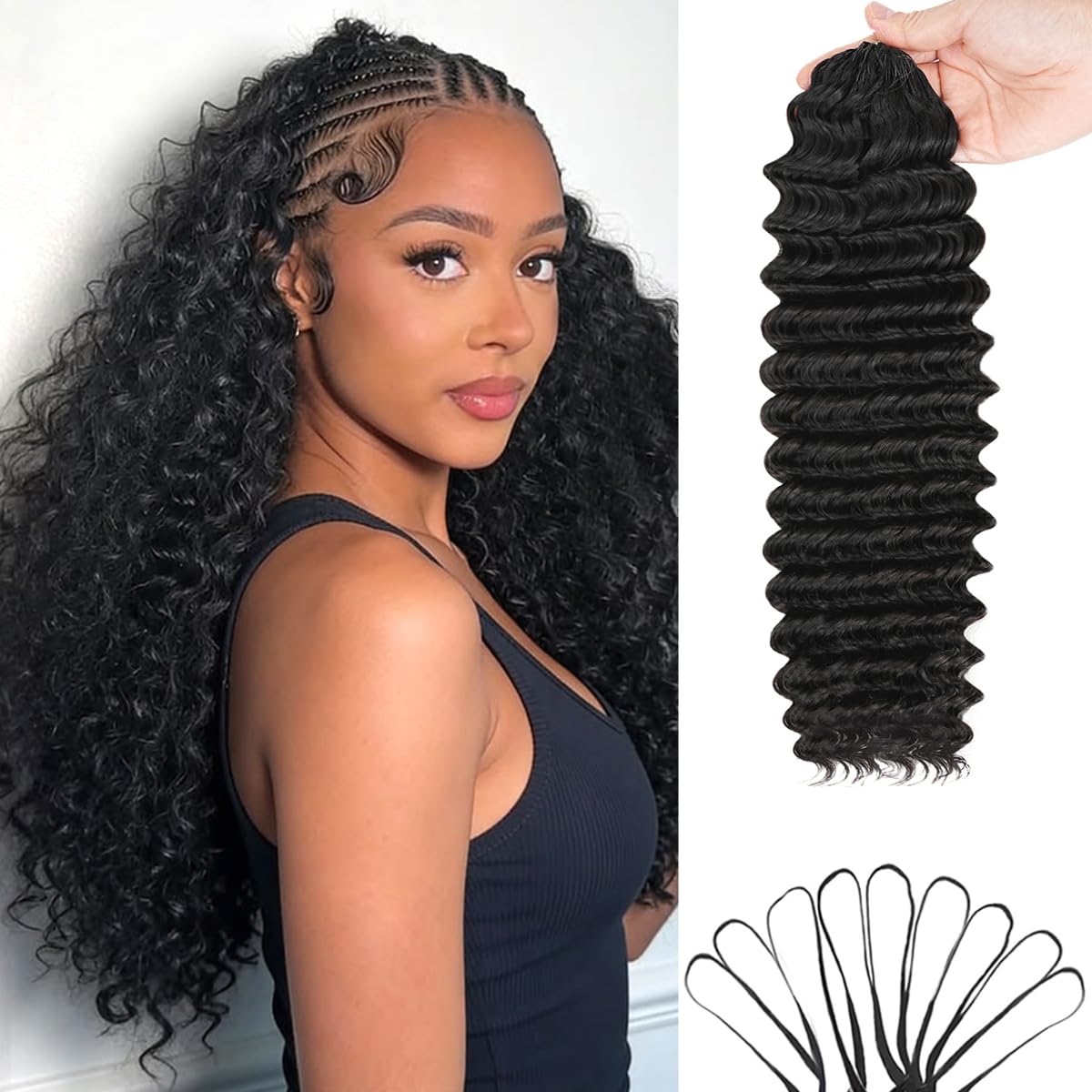 Human Crochet Hair for Black Women Deep Wave Crochet Human Hair Bundles 20 Inch 120g Pre-Separated Feather Crochet Human Hair Natural Black