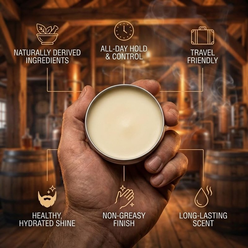 Fable Beard Co. Beard Balm - The Distiller, Mulled Spices, Aged Bourbon, and Deep Barrel Woods, Natural Beard Balm for Men with Jojoba & Argan Oils, Beard Conditioner, Made in USA (2 Fl Oz)
