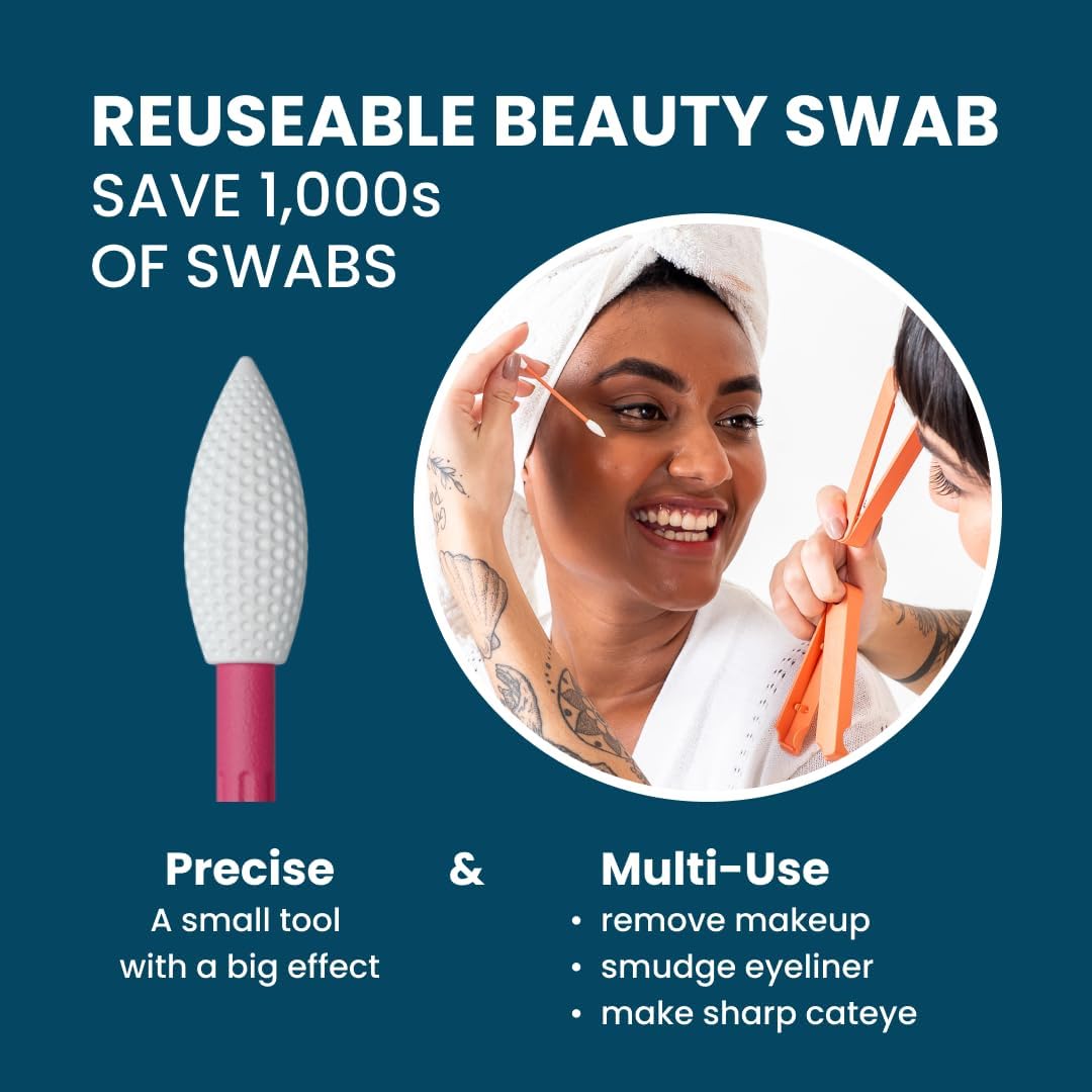 LastSwab Reusable Q-Tips for Makeup - Precision Silicone Cotton Swabs for Eyeliner, Mascara & Touch-Ups - Eco-Friendly Washable Q Tip Alternative - Zero Waste, Travel Case - Red