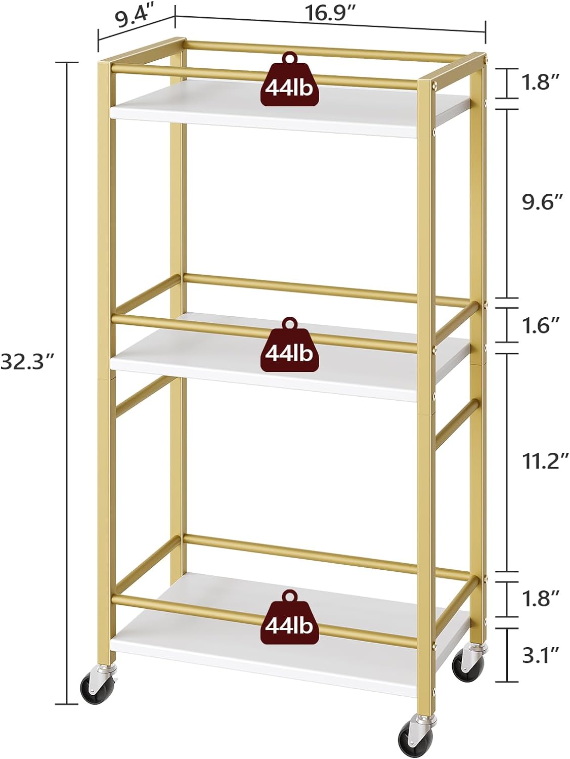 Bar Cart - 3-Tier Rolling Drink Cart on Wheels for Home | Gold Mini Bar Serving Cart for Small Spaces