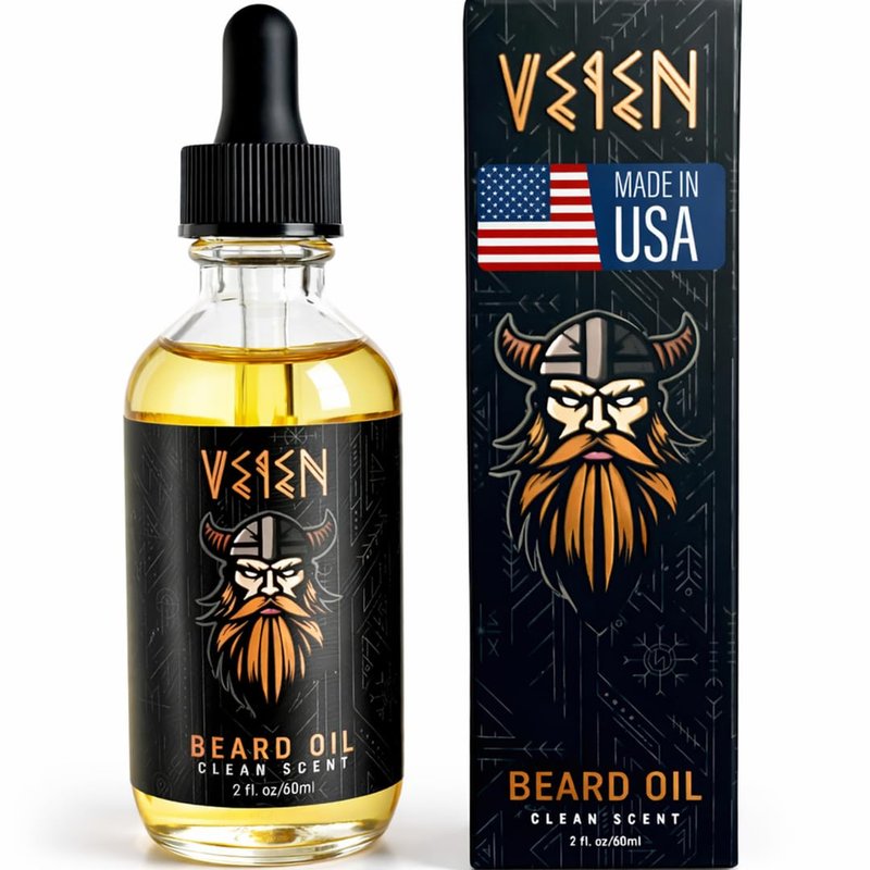 Veien Beard Oil for Men - Clean White Tea Masculine Scent - Softens & Conditions Beard, Moisturizes Dry Skin, Stops Beard Itch & Dandruff - 2oz Non-Greasy Premium Beard Grooming Oil