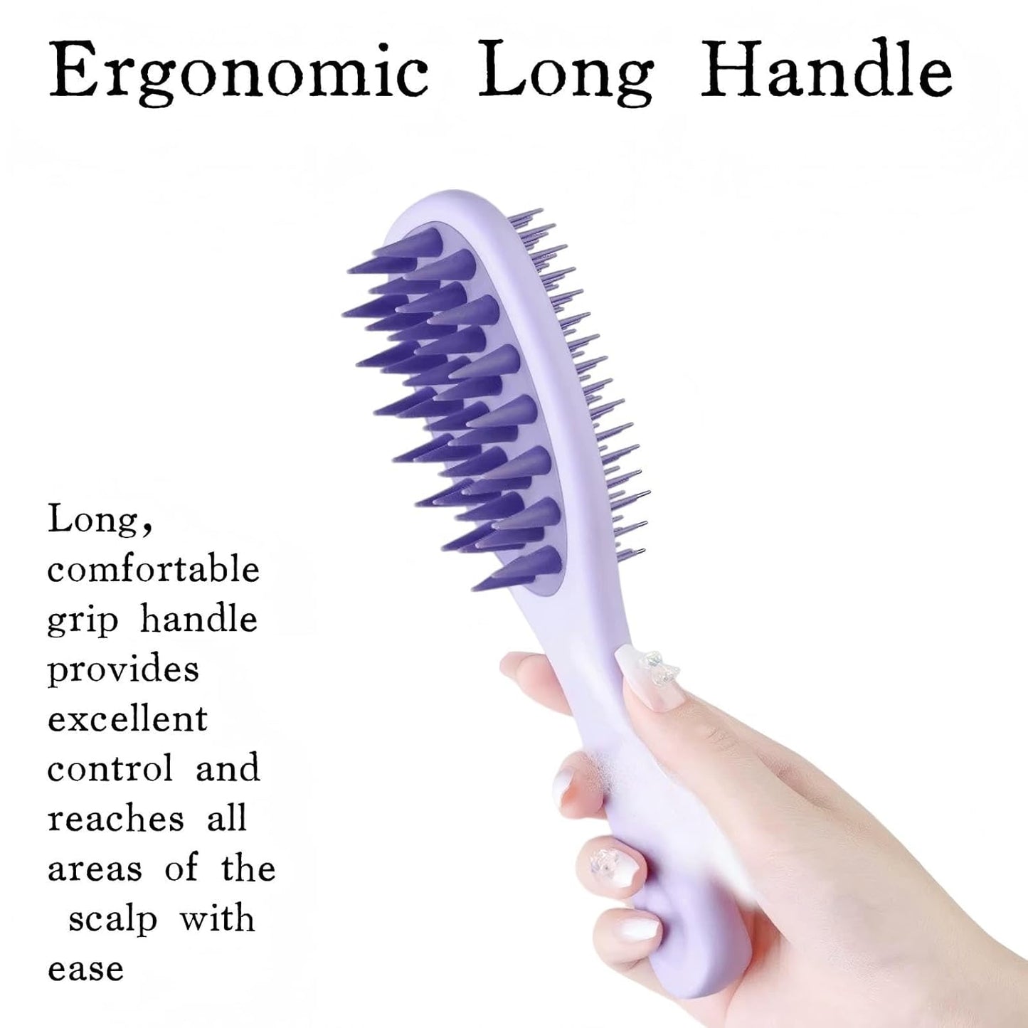Long Handle Silicone Scalp Massage Brush - 2-in-1 Double-Sided Hair Comb for Shampooing