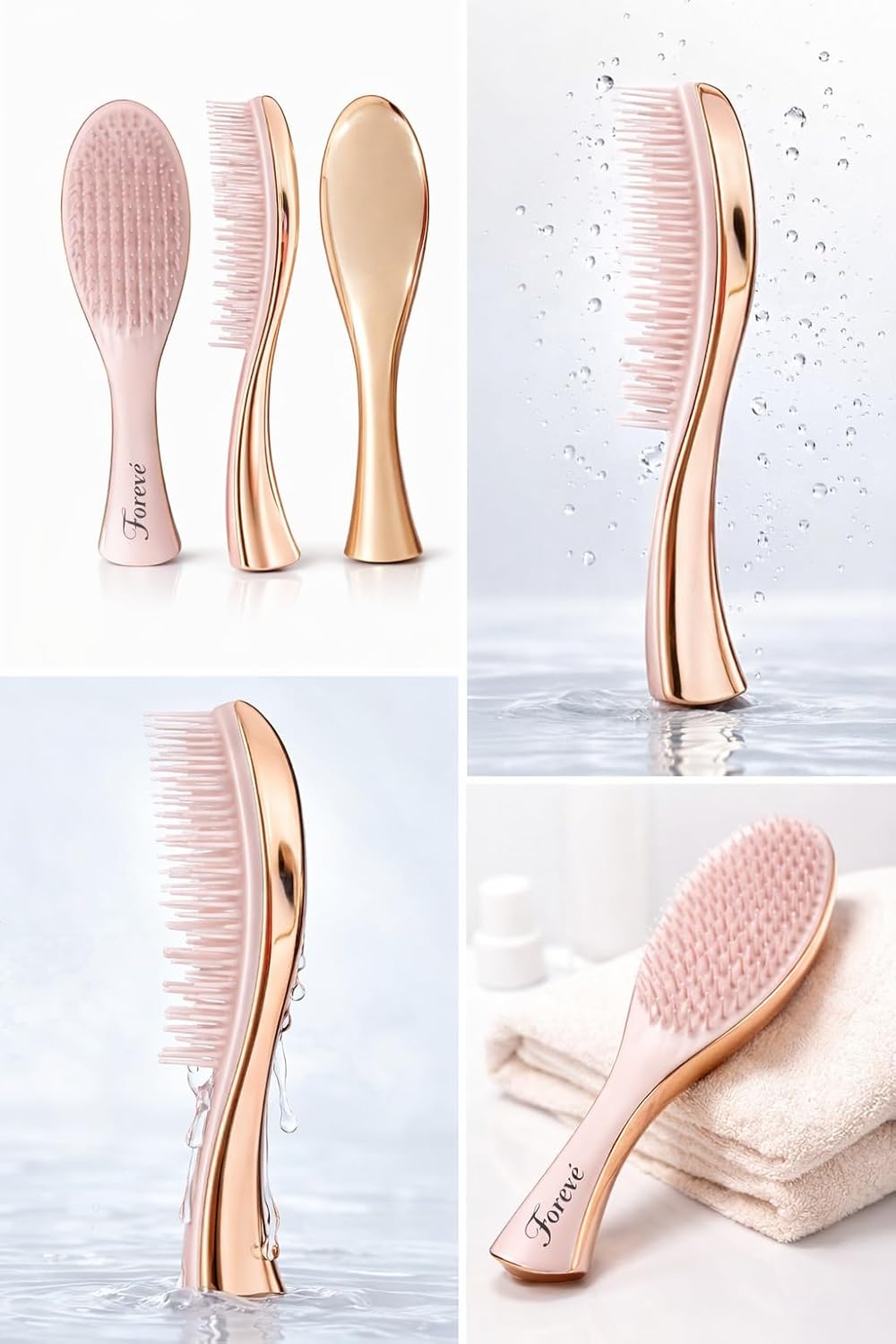 Forevé Detangling Hair Brush - Painless Anti-Breakage Brush for Curly, Thick & Straight Hair | Rose Gold Design