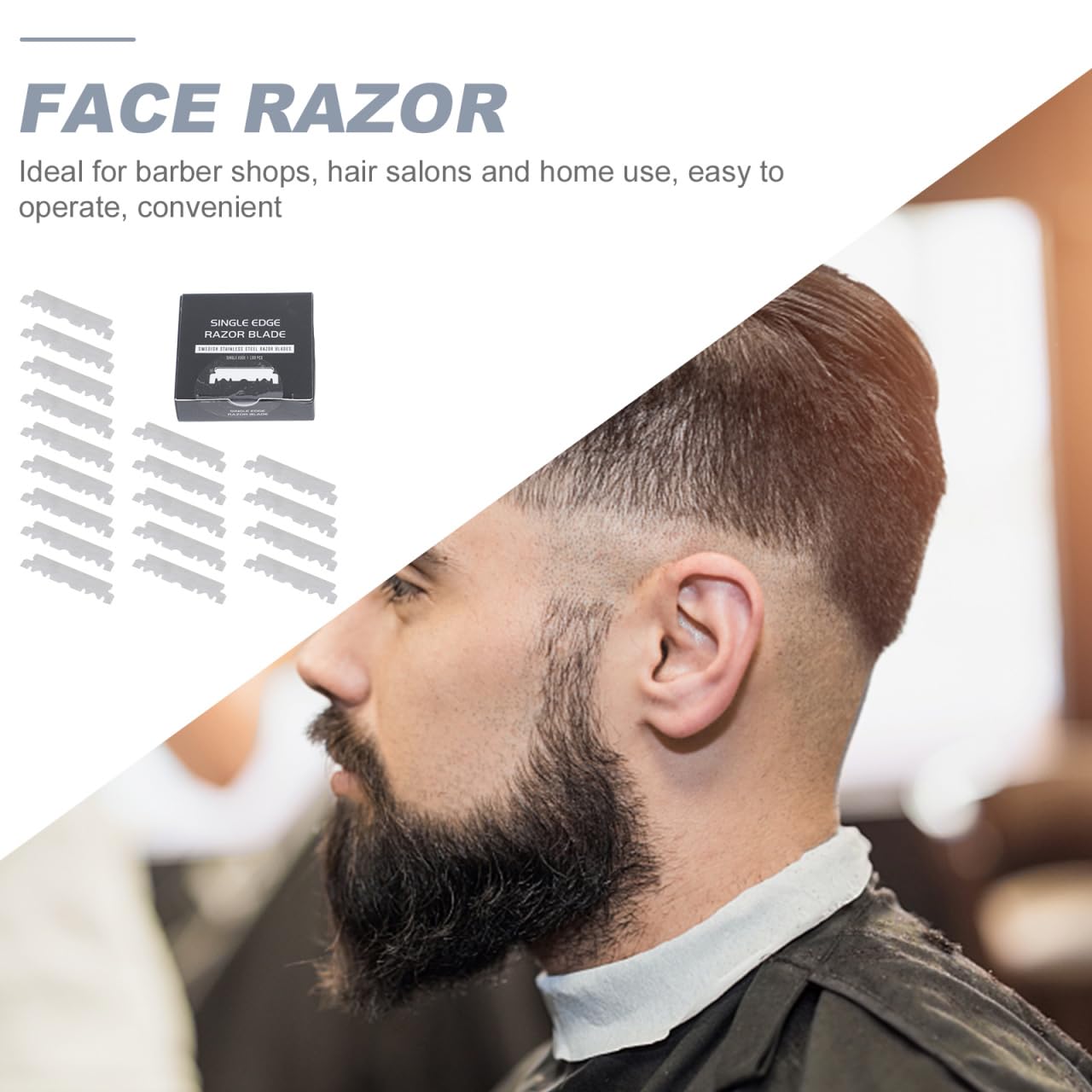 100 Count Single Edge for Men, Professional Barbershop One Blade Refills for Face Shaving, Precision Beard and Mustache Grooming, Fits Folding Straight Razors