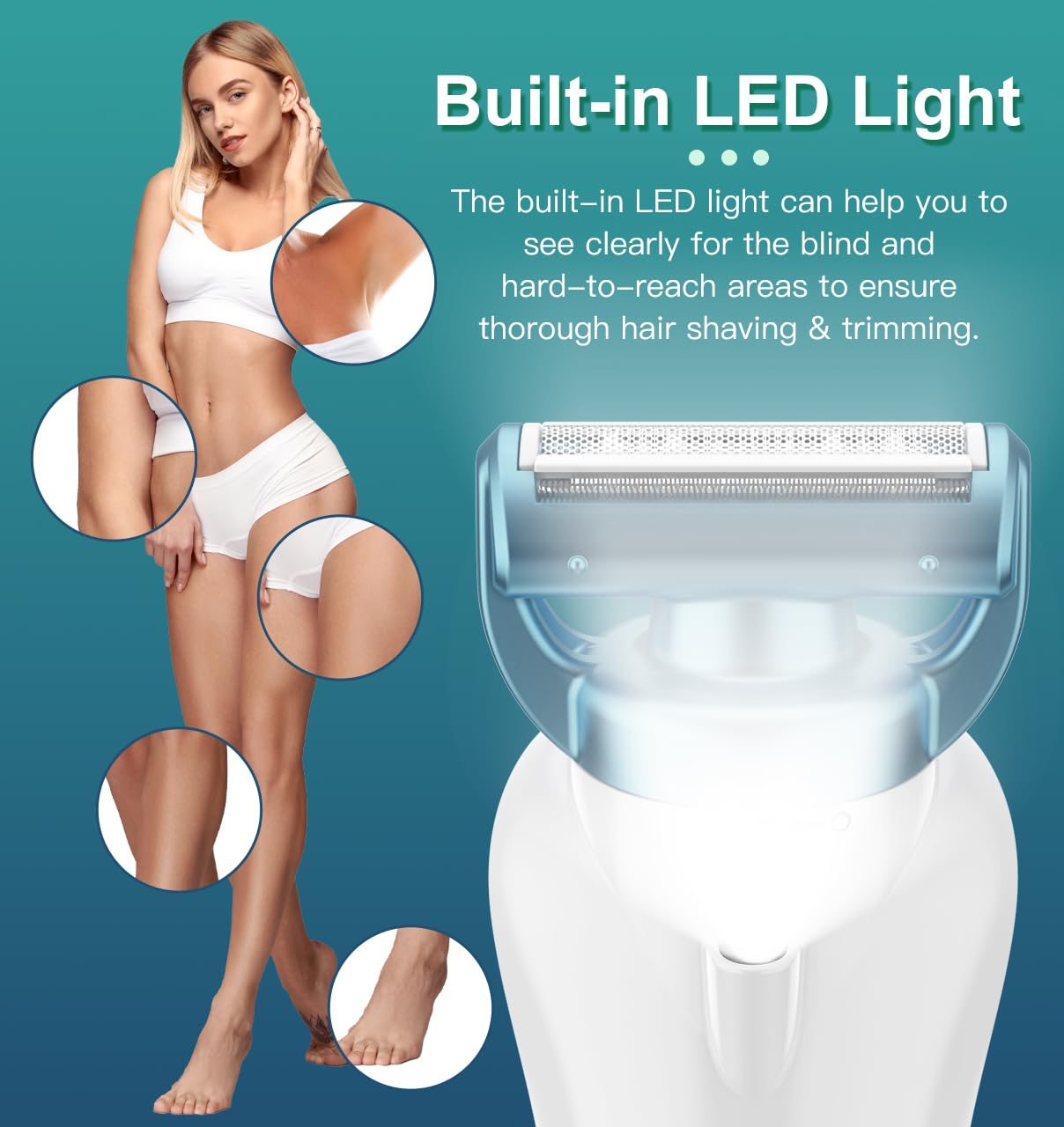 Hatteker Women's Electric Shaver Bikini Trimmer Hair Trimmer for Women Electric Razor for Legs Bikini Underarm Public Hairs Led Display IPX7 Waterproof Gift for Women (Blue)