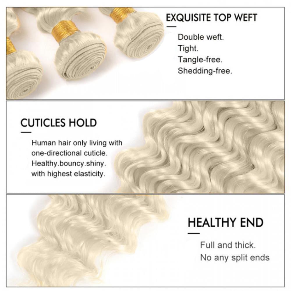 #88 Platinum Blonde Bundles Human Hair Water Wave Bundles 34 34 34 Inch Platinum Blonde Water Wave Bundle Unprocessed Brazilian Virgin Weave Hair 3 Bundle 50 Gram Per Bundle
