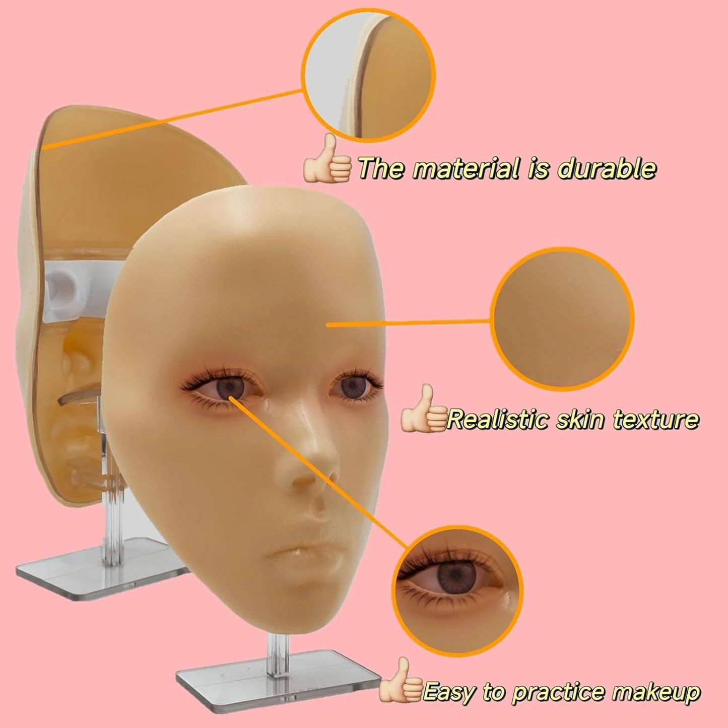 3D Makeup Practice Face - Reusable Silicone Mannequin Head with Stand & Brush Set | Ideal for Emerging Makeup Artists