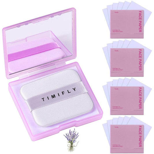LTIYV Oil Blotting Paper for Face, 500 Sheets with Mirror & Puff, Multiple Refills, Absorbs Excess Oil Instantly, Natural Oil Control Film, Lavender