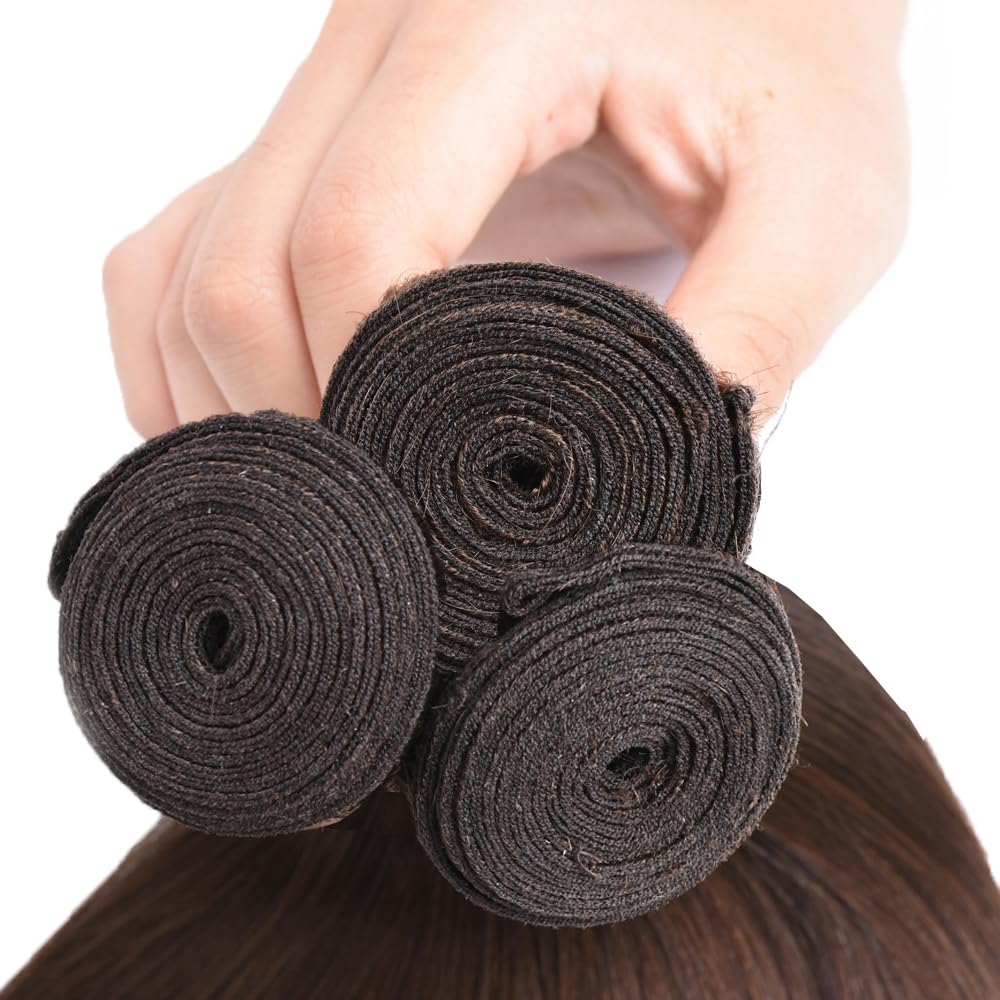 #4 Chocolate Brown Bundles Human Hair Straight Bundles 24 26 28 Inch Straight Bundles Unprocessed Brazilian Virgin Hair Deals Quick Weave Hair Extensions 3 Bundle 50 Gram Per Bundle