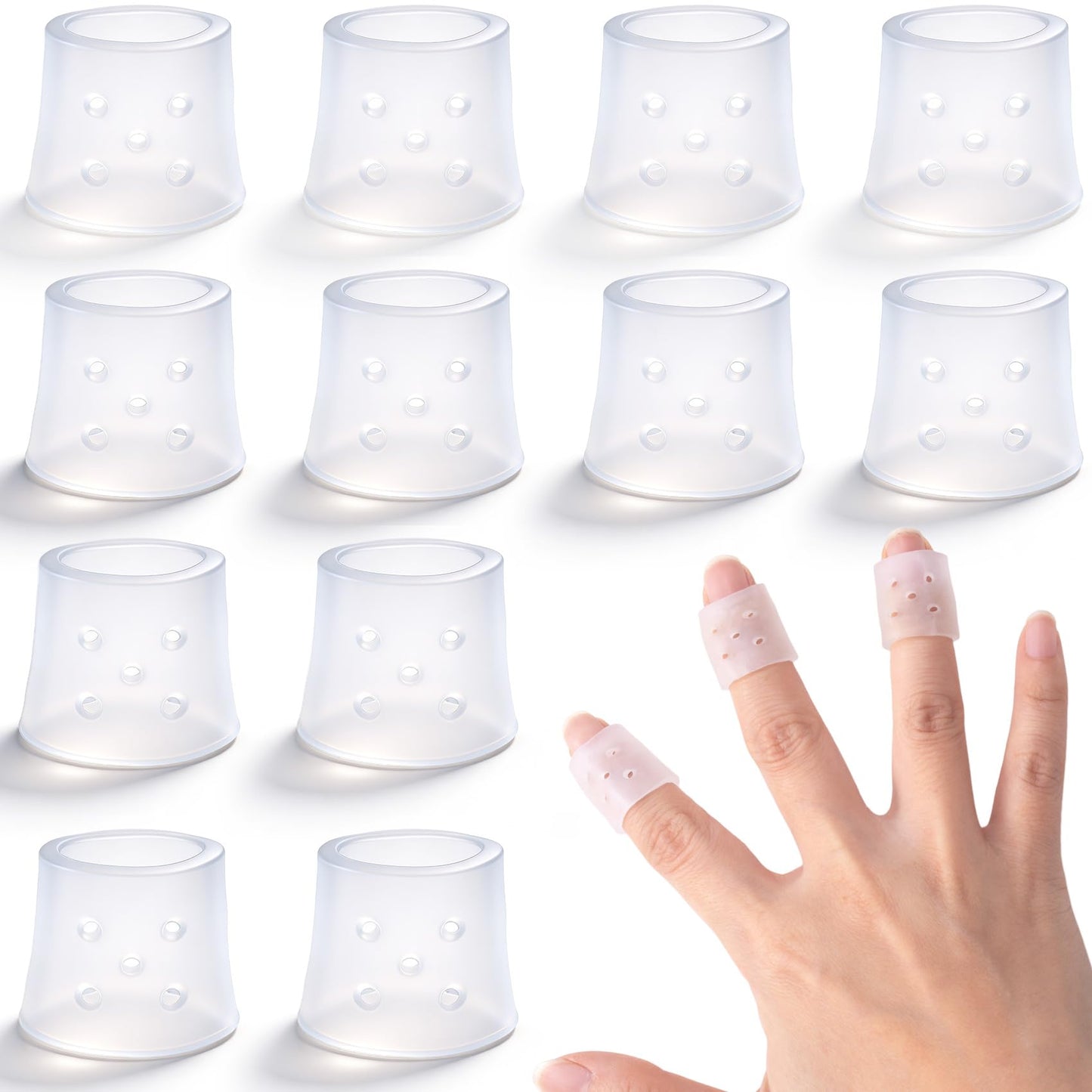 PAGOW 12pcs Finger Covers for Skin Picking, Reusable Silicone Stop Nail Biting Finger Guard, Breathable Anti Skin Picking Finger Gloves for Nail Biting Prevention, Cuticle Protection, Cracked - Clear