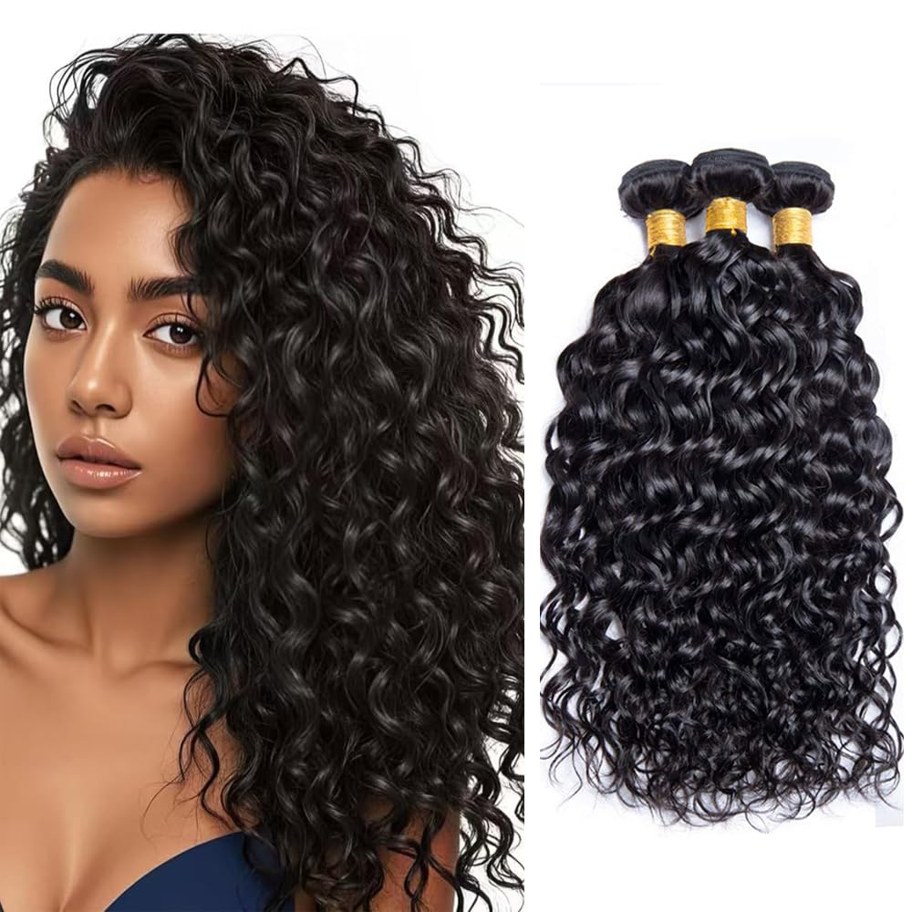 Water Wave Bundles Human Hair 16 18 20 Inch 300g Brazilian Virgin Hair 3 Bundles Black Natural Color Wet and Wavy Human Hair Extensions