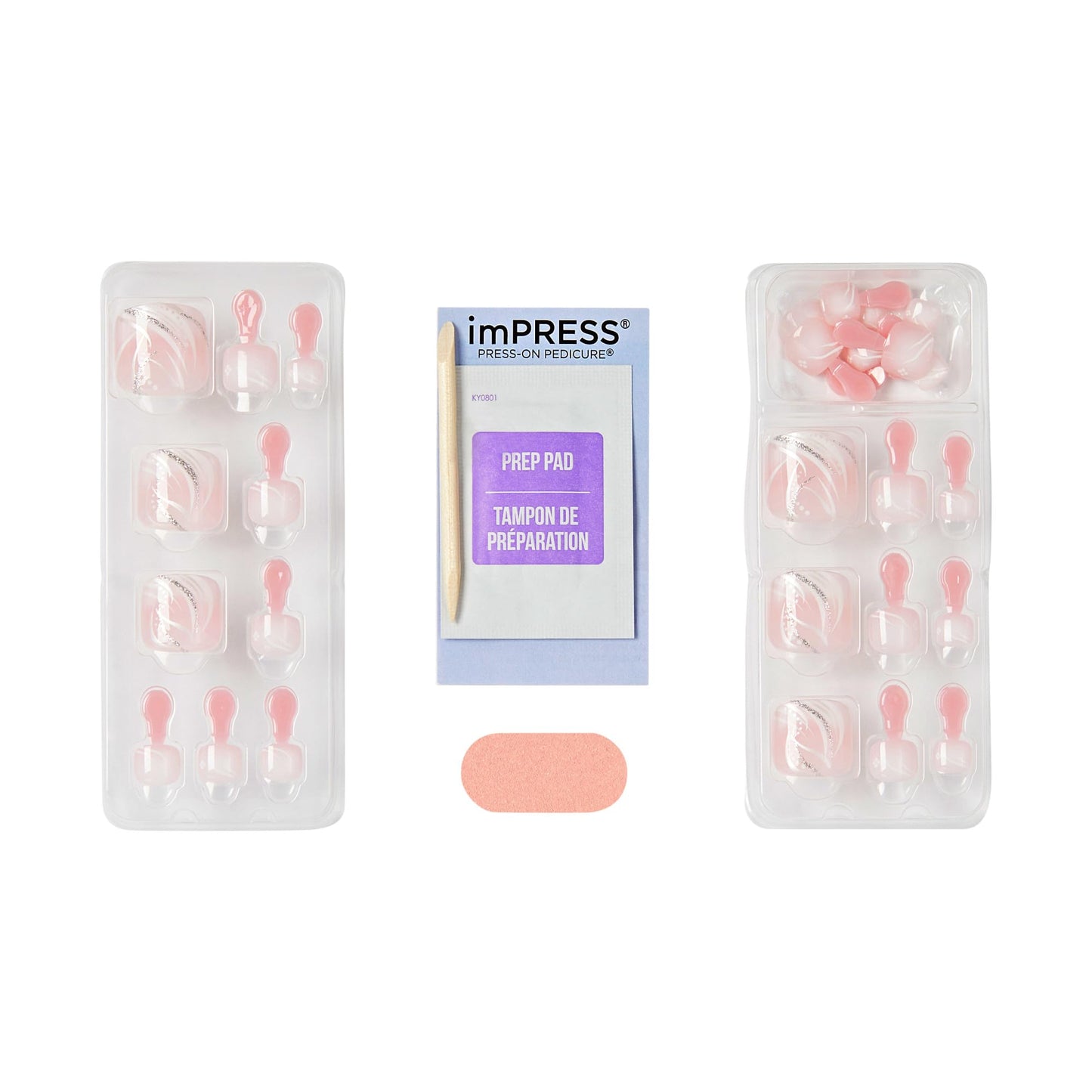 Kiss Impress No Glue Mani Press On Nails, Design, 'Is This Love', Pink, Short Size, Squoval Shape, Includes 24 Toenails, Prep Pad, Instructions Sheet, 1 Manicure Stick, 1 Mini File