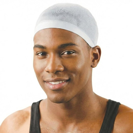 Titan Ultra-Stretch Wave Cap for Men - 2-Pack White Nylon, Breathable Comfort Fit & Secure Hold