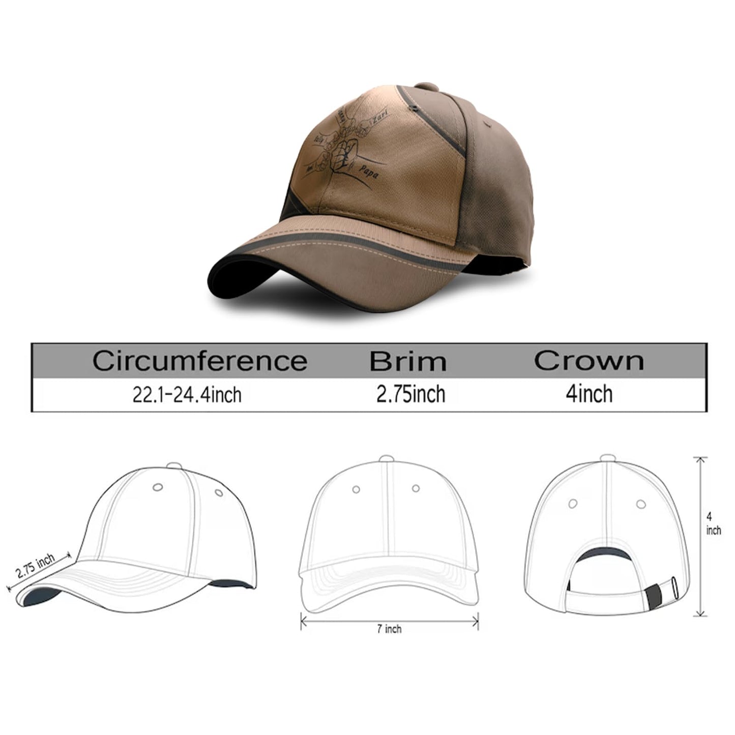 Custom Gifts for Father's Day - Personalized Fist Bump Dad Grandpa Baseball Cap,Dad PaPa Grandpa Husband Hat Gift for Men