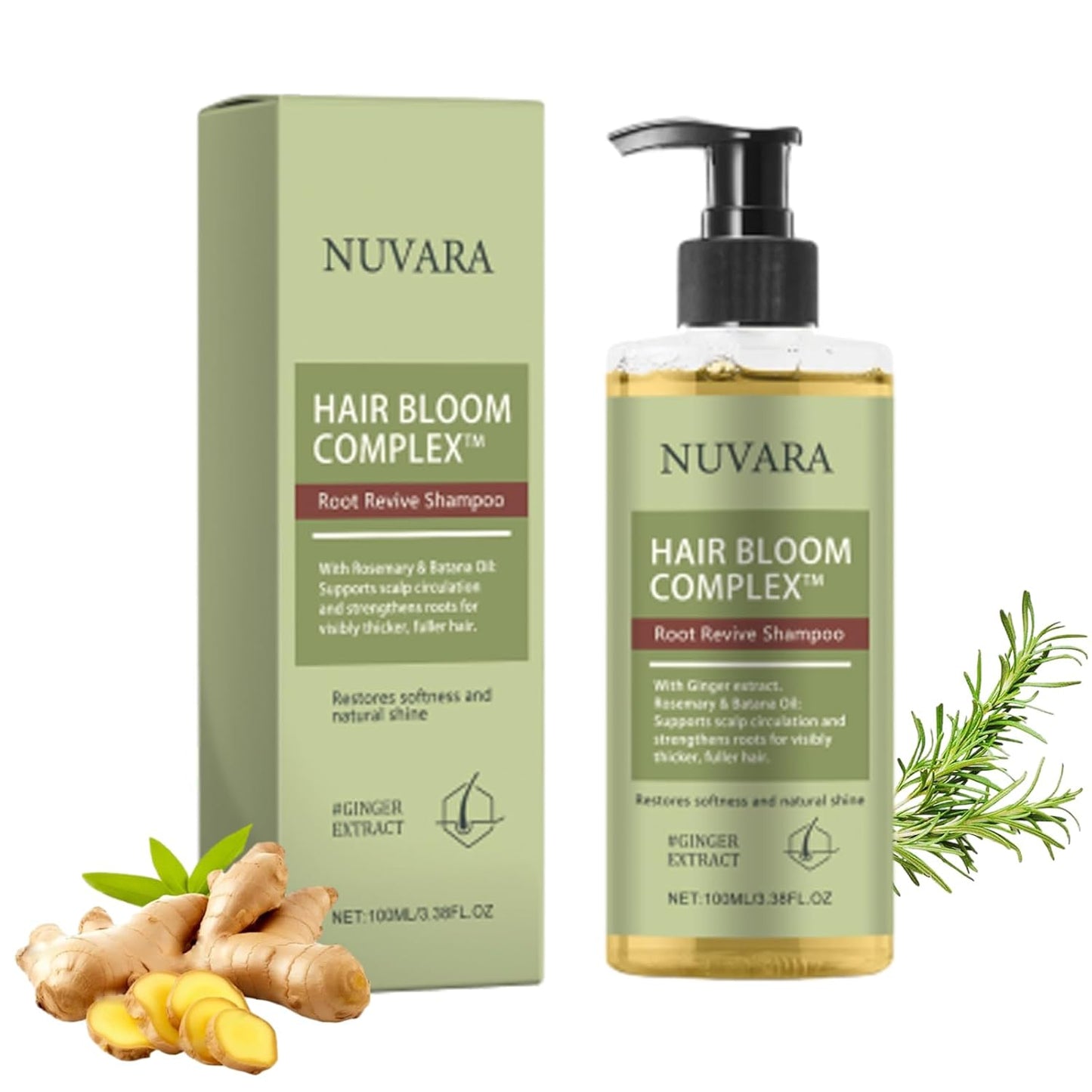 Nuvara Root Revival Shampoo - Ginger Anti-Hair Loss & Strengthening for Thinning Hair | 100ML/3.38OZ