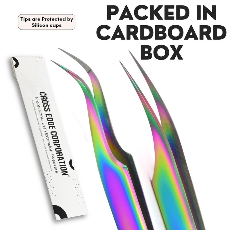 2pcs Fiber Tip Tweezers for Lash Extensions – Curved Tip Base Cut & Isolation Tweezers Set, Precision Stainless Steel Eyelash Extension Tools, Non-Slip Grip, Professional Lash Applicator (Multi)