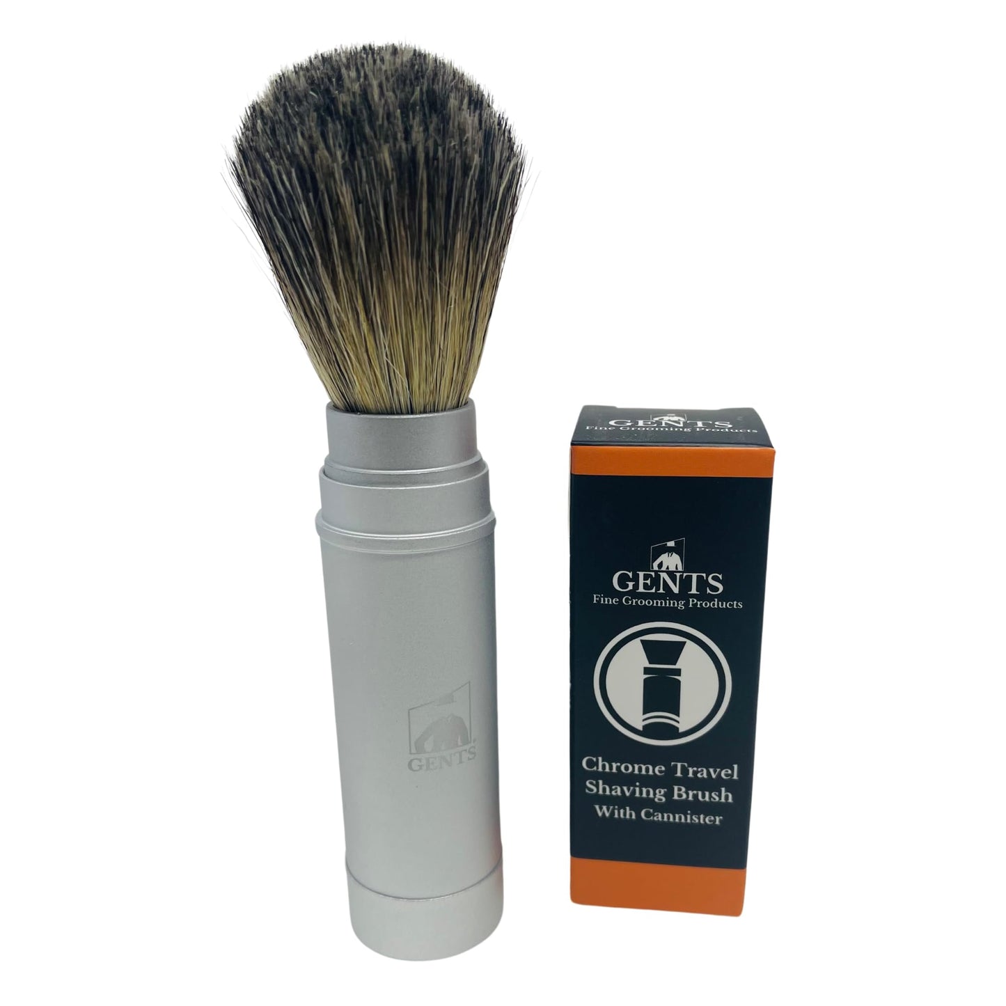 Gents Collapsible Badger Hair Shaving Brush for Men – Travel Retractable Wet Shave Brush with Silver Metal Handle, Portable Grooming Brush