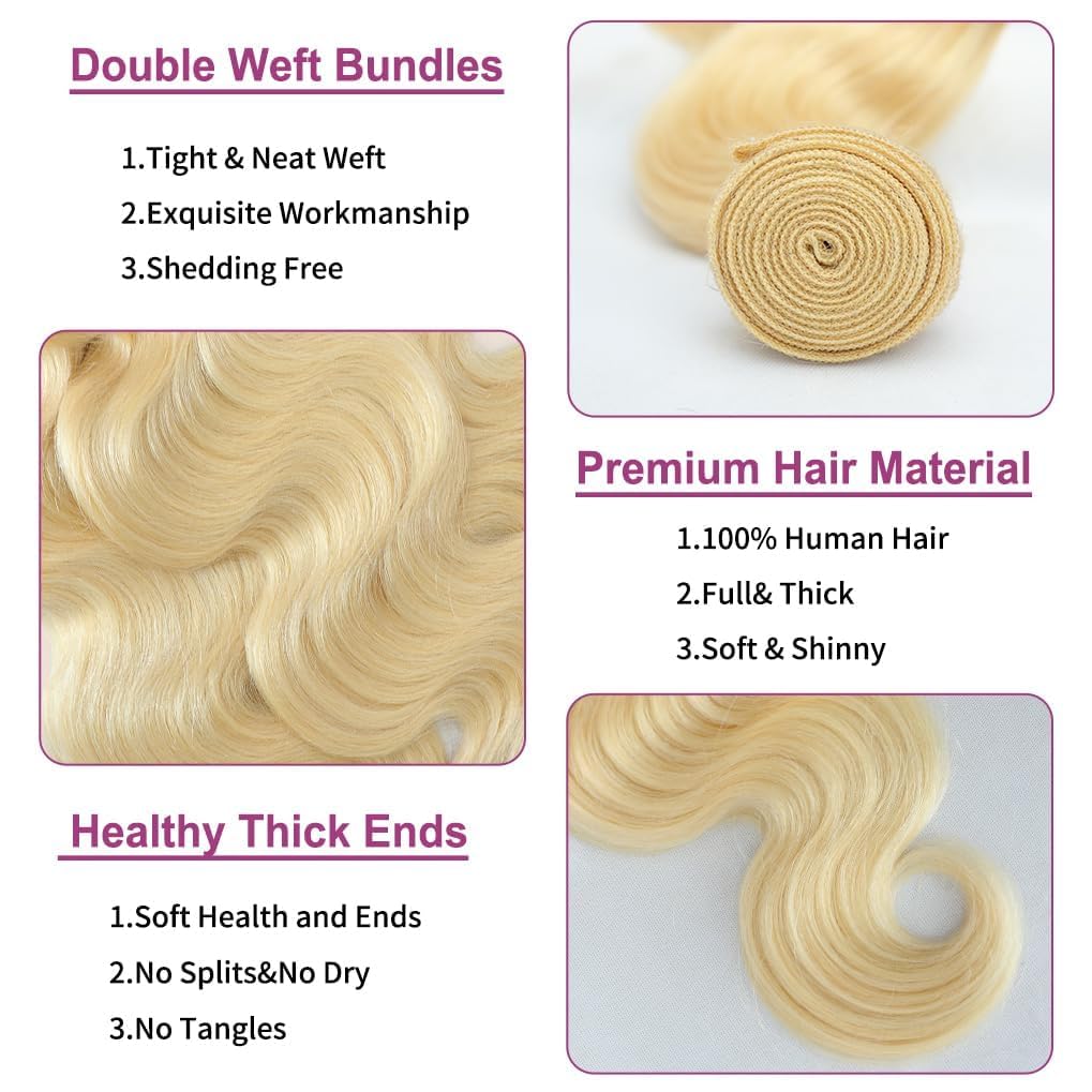 CFY 613 Bundles Human Hair 1 Bundles Blonde Body Wave Human Hair 100% Unprocessed 14A Grade Brazilian Virgin Raw Weave hair 24 Inch Blonde Bundles Human Hair Extensions for Women