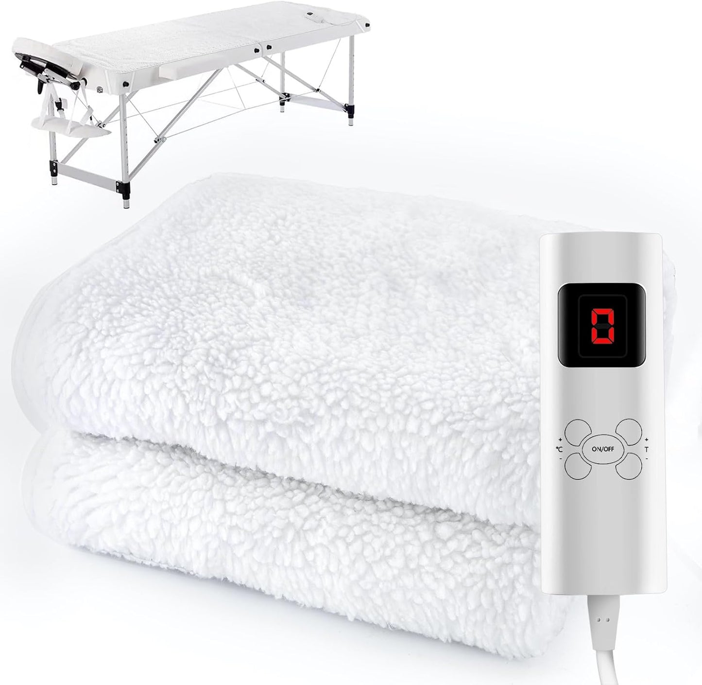 Heated Massage Table Warmer - 9 Heat Settings with Digital Control | 71" x 30", Overheat Protection, White