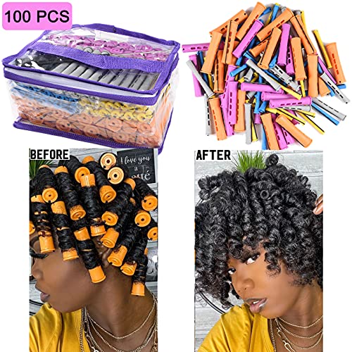 100pcs Perm Rods Set - Cold Wave Rollers in 5 Sizes (Orange, Purple, Gray, Blue, Yellow)
