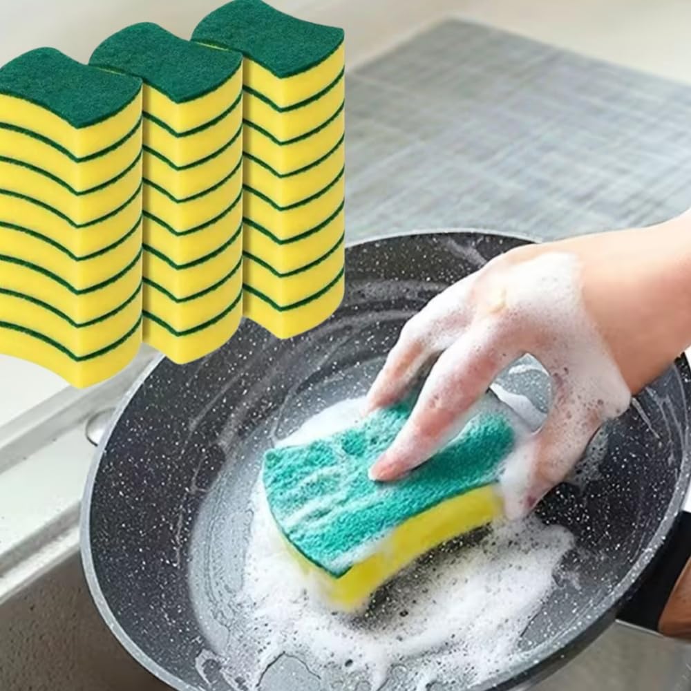 24Pcs Sponges Kitchen，Heavy Duty Dish Sponge,Cleaning Dish Scrubber Sponge for Home and Kitchen,Dual Sided Dish Sponge for Kitchen, Household, Bathroom，Stink-Free Cleaning Supplies for Pots, Pans
