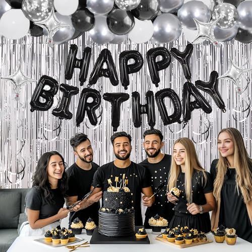 92 PCS Black & Silver Happy Birthday Balloon Decoration Set