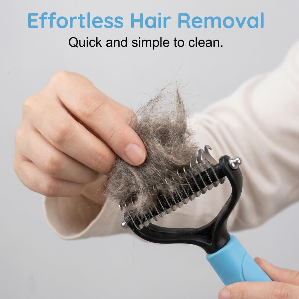 Pet Pro Grooming Tool, 2026 New Double-Sided Pet Grooming Brush, Multi-Functional Pet Brush, Portable Shedding Rake for Home Use, Professional Groomers (Blue, Medium)