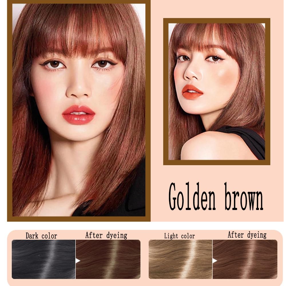 Light Golden Brown Hair Dye Shampoo - Permanent Gray Coverage for Women & Men | 3-in-1 Easy Comb Application