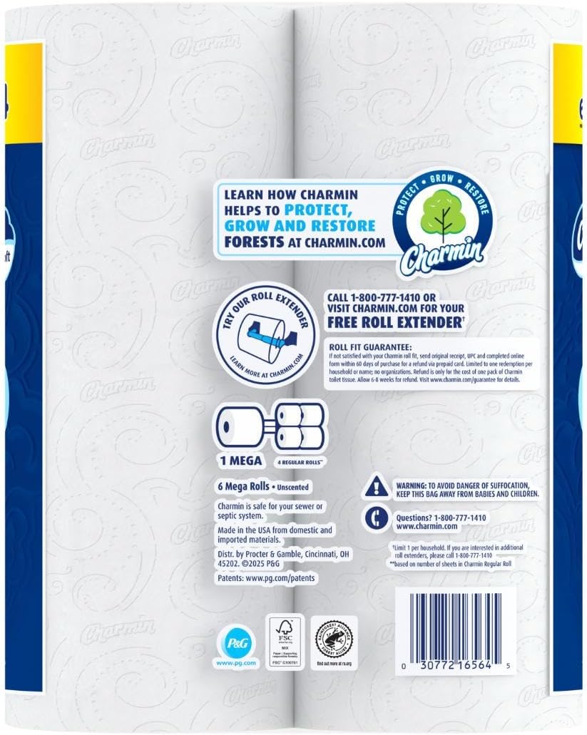 Charmin Ultra Soft Toilet Paper - 6 Mega Rolls | Equivalent to 24 Regular Rolls