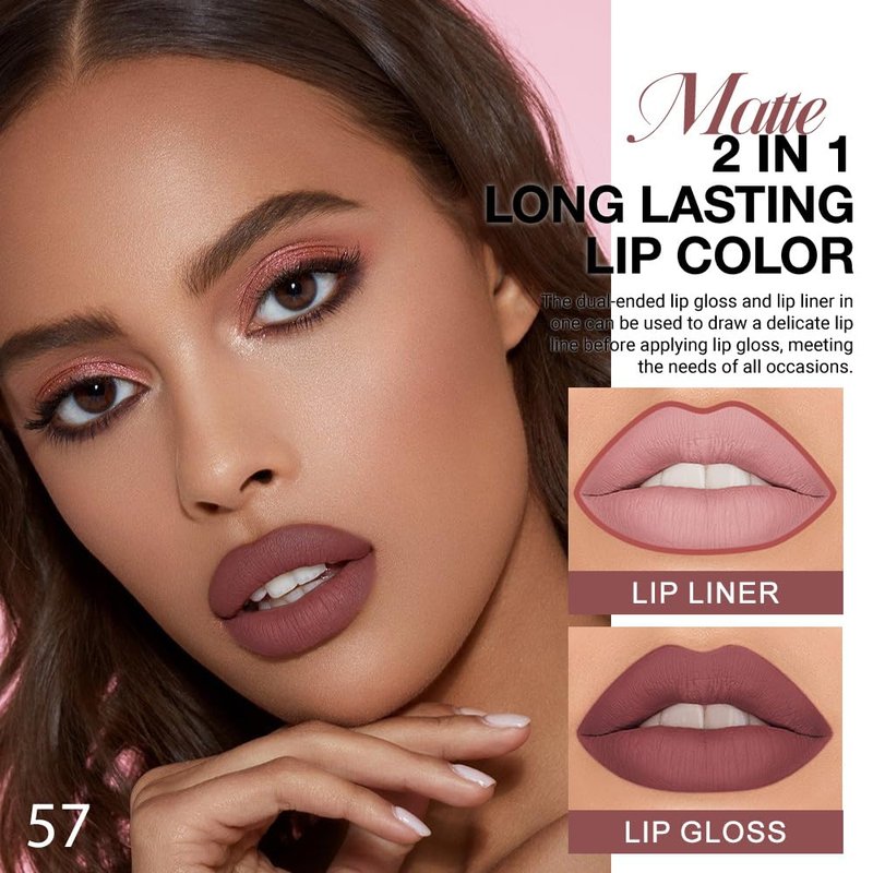 Red Brown Matte Lip Liner & Liquid Lipstick Set - Long Lasting, Smudge Proof | Easy Application for All-Day Color Hold