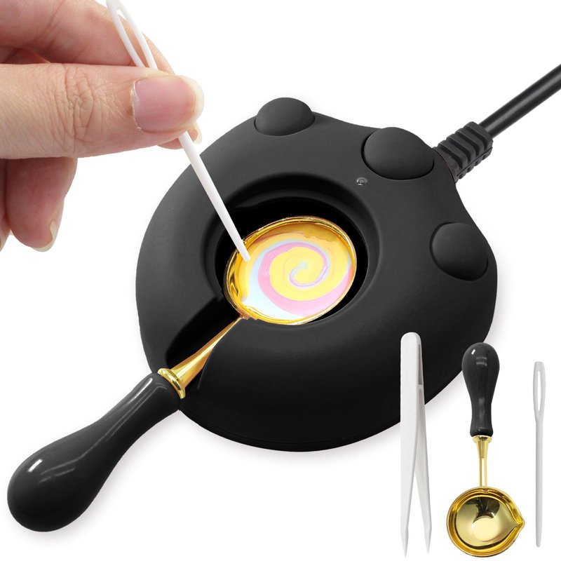 vibedor Electric Wax Warmer, Seal Melter Black Electric Wax Seal Kit with Spoon, Tweezer and Stir Stick for Melting Beads and DIY