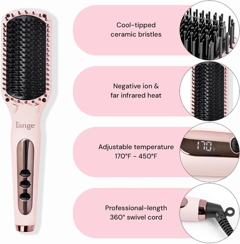 L'ANGE HAIR Straightening Brush - Heated Tool for Smooth, Frizz-Free Hair | Dual-Voltage Ceramic Brush (Blush)