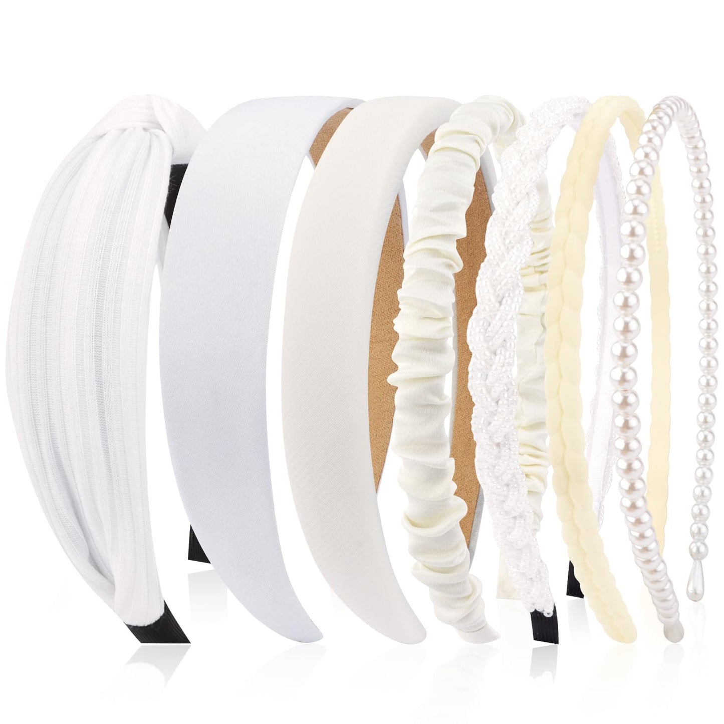 VELSCRUN Headbands for Women 7 Pcs Different White Fashion Knotted Solid Head Bands Pearl Headband Non Slip Hair Band for Womens Gilrs Thin Thick Short Hair Face Wash Hair Accessories