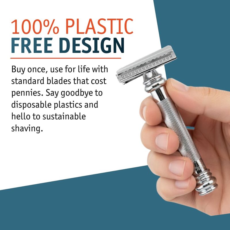 MERKUR 39C Double Edge Safety Razor, Slant Bar Design- Long Handle, Made in Germany, Plastic-Free, Two Piece Design