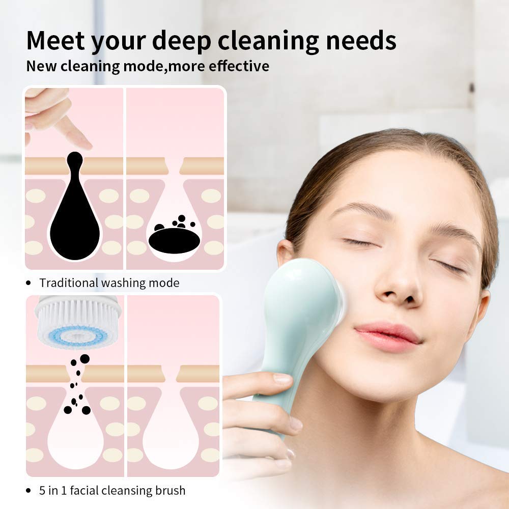 Replacement Facial Cleansing Brush Heads, Facial Cleansing Brush Head, Exfoliator Facial Brush Heads, for Acne Prone, Clogged and Enlarged Pores Skins (2 Pack/Green)