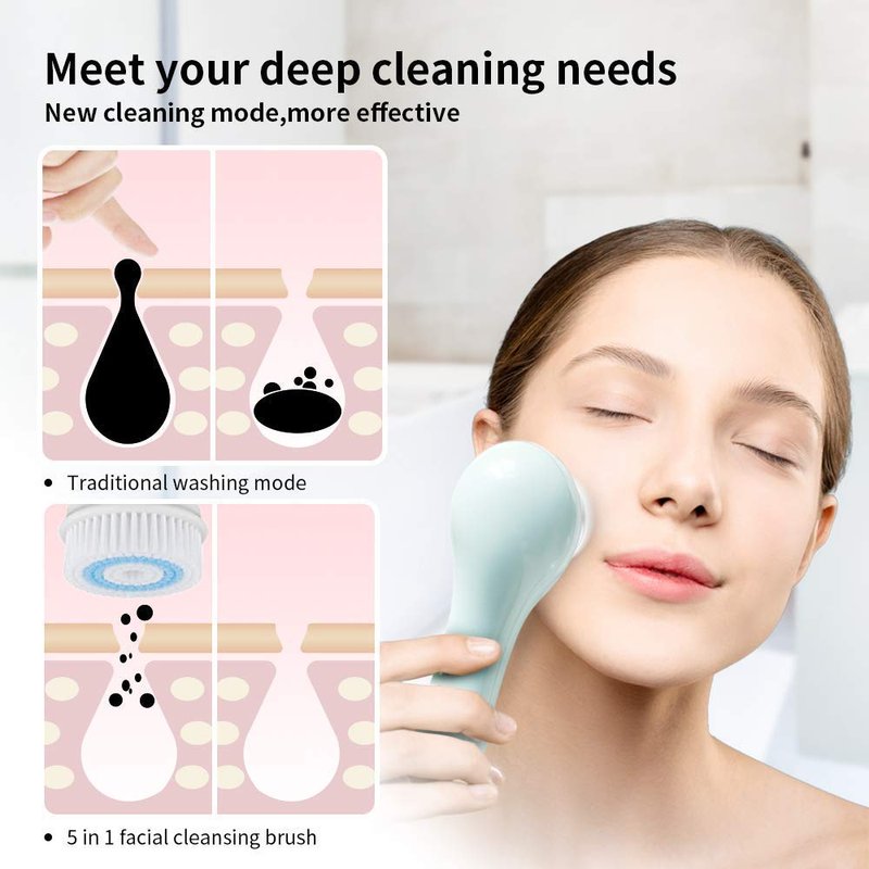 Replacement Facial Cleansing Brush Heads, Facial Cleansing Brush Head, Exfoliator Facial Brush Heads, for Acne Prone, Clogged, Enlarged Pore, Deep Pore Sensitive Skins (4Pack/Blue+Black)