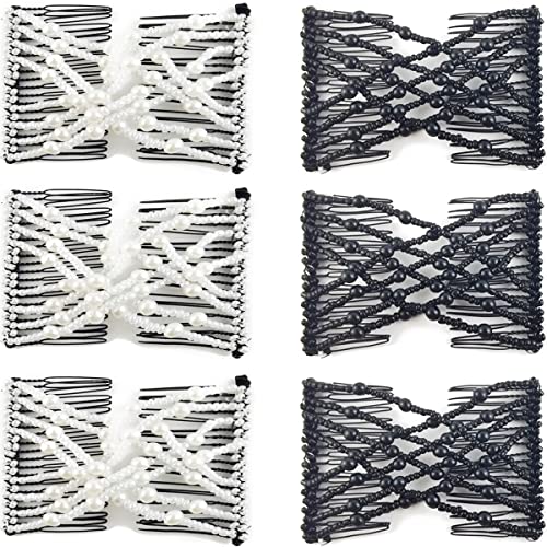NSBELL 6-Piece Magic Elastic Beaded Hair Combs - Double Clip Hair Styling
