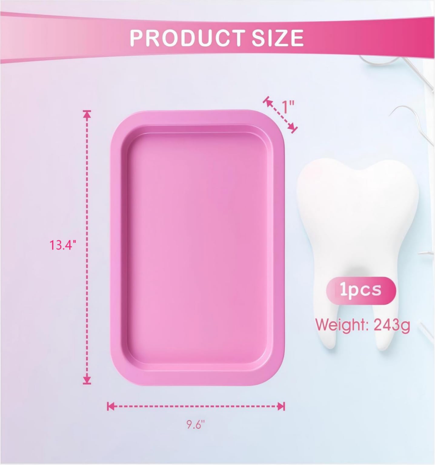 Dental Procedure Tray - Autoclavable Flat Instrument Organizer for Clinics, Labs, and Offices, Reusable, 13.4"L × 9.6" W × 2" (1, Pink)