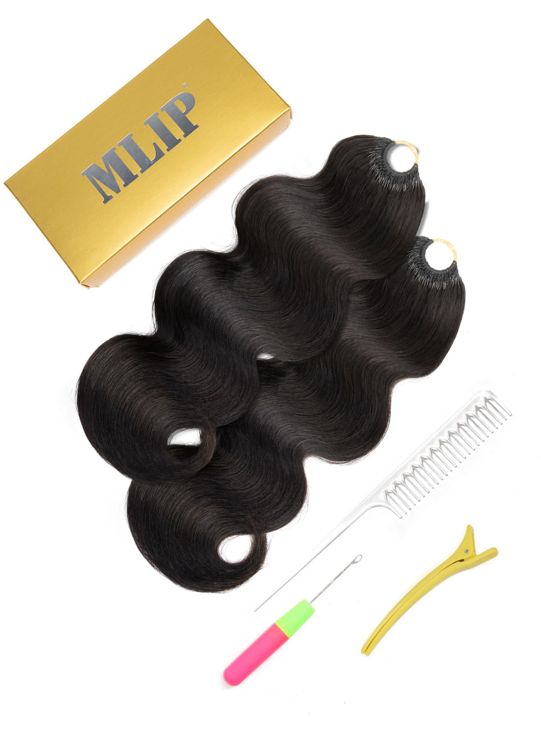 MLIP Crochet Hair for Black Women, Feather Crochet Human Hair, 14 16Inch 120g Burmese Body Wave, Knotless Pre-Separated, Quick Install Protective Style Lightweight Tangle-Free Reusable Natural Black