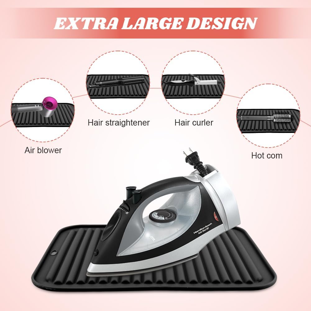 Heat Resistant Silicone Mat for Hair Tools - Portable Styling Pad for Curling & Flat Irons | Black