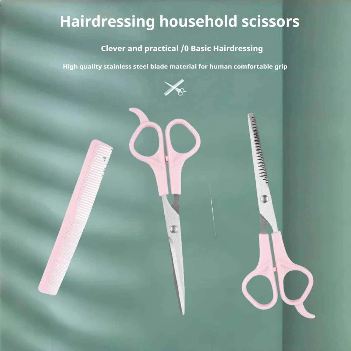 Pink Stainless Steel Hair Cutting Shears Set - 6.7inch Shear, Thinning Scissor, Comb - Barber Kit for Women/Men/Kids