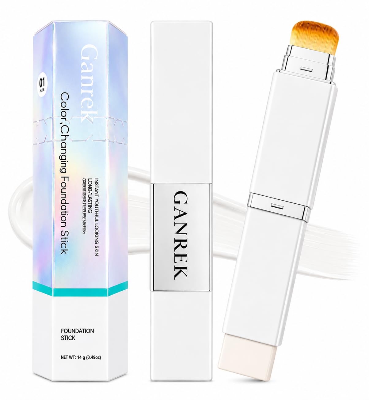 Color Changing Foundation Stick with Volufiline & Collagen – Blanc Cover Cream Stick – Korean Concealer Foundation Sticks for Dewy Skin– Makeup Foundations Sticks with Detachable Brush (White)